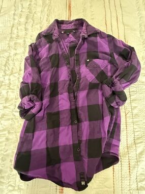 DC Purple and Black Plaid Button-Up Shirt
